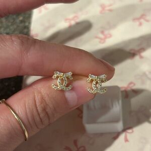 Cc Gold and Silver Bow Earrings stainless steel gold plated